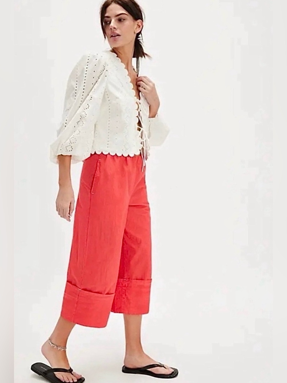 NWT FREE PEOPLE RED LULA CUFF PANTS SIZE XS!! SUPER CUTE!!
